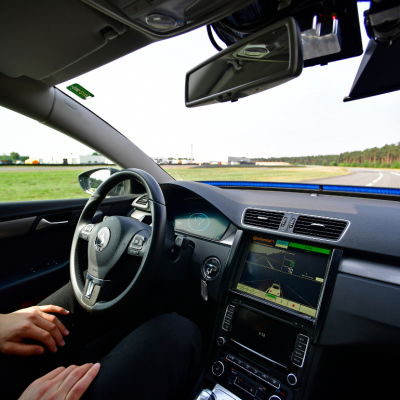 Person testing self driving vehicle.