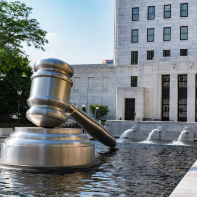 Gavel sculpture in the courtyard of the Ohio Judicial Center