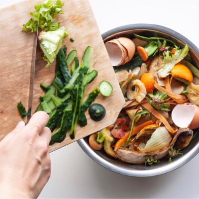 Vegetable peels on cutting board