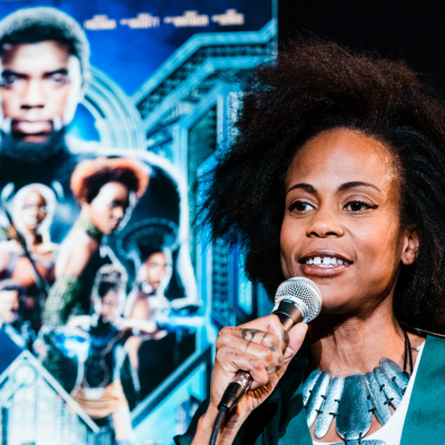 Hannah Beachler speaks at Art of Production Design Oscar Panel.