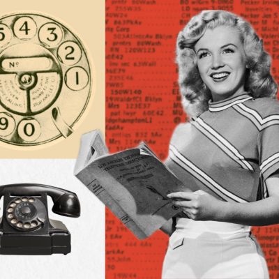 Photo illustration with Marilyn Monroe holding phone book.