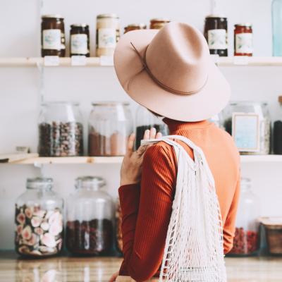 Woman shopping with reusable bag