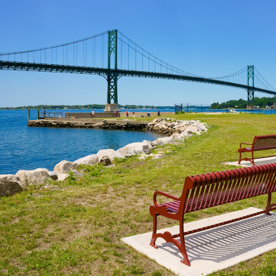 View of Mt. Hope bridge over Narragansett bay from Bristol.