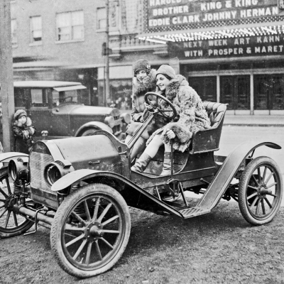 Flappers in front of Belmont Theater