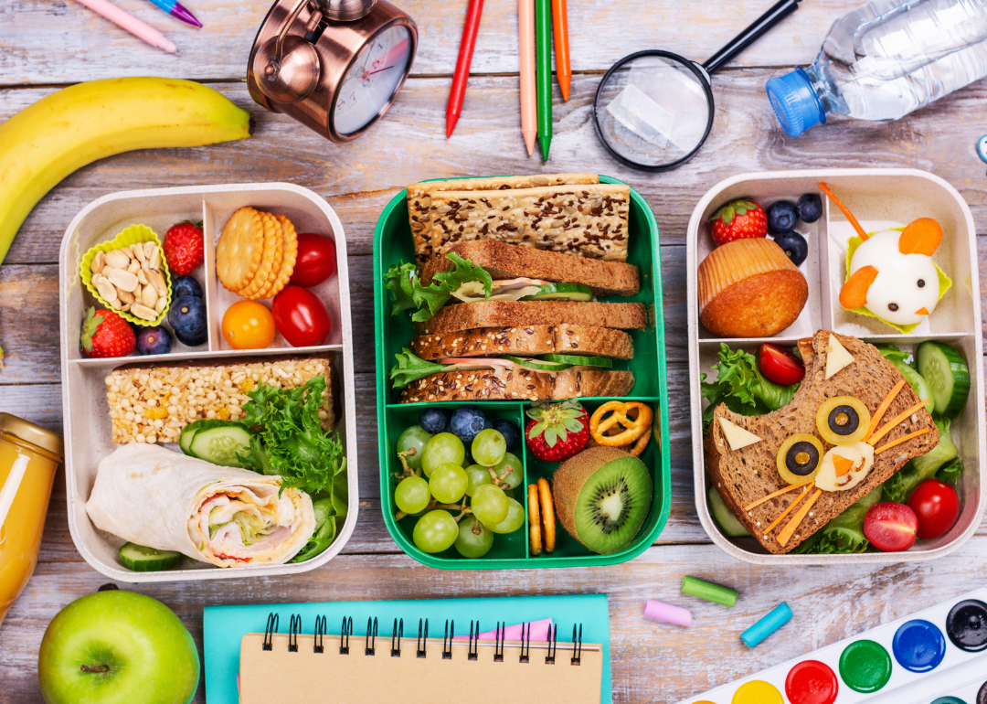 Lunch box filled with first aid-themed food and snacks