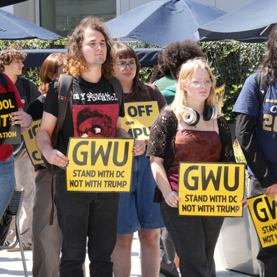 University students across Washington protest with signs.
