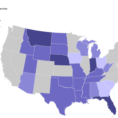 Map showing the 26 states expected to enact post-Roe abortion bans