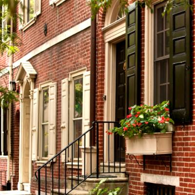 Rows of brick residences in Philadelphia, Pennsylvania.