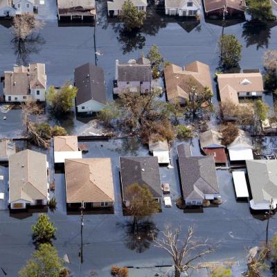 Houses lie flooded from Hurricane Katrina September 11, 2005 in the Gentilly neighborhood of New Orleans, Louisiana. 