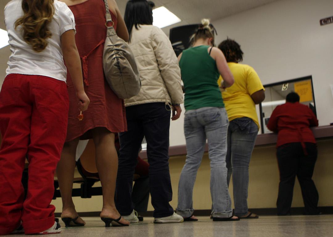 People applying for Cal Works at the County Of Los Angeles Department of Public Social Services office in Rancho Dominguez.