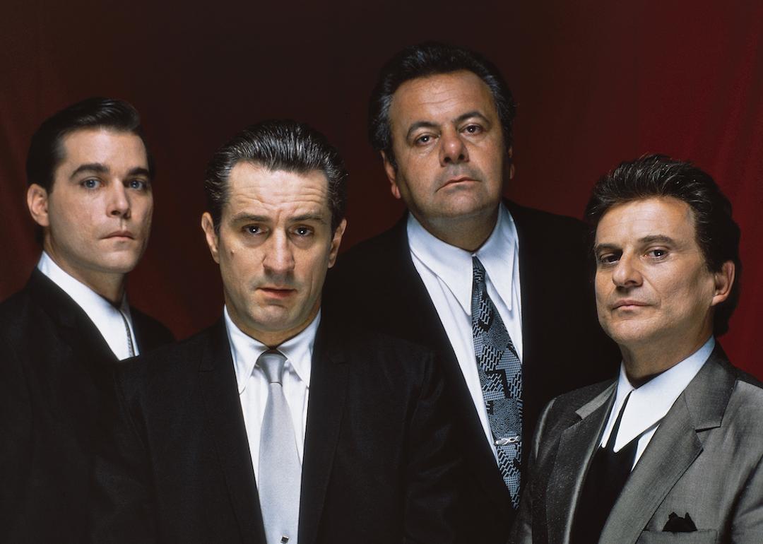 Actors Ray Liotta, Robert de Niro, Paul Sorvino, and Joe Pesci on the set of 'Goodfellas.'
