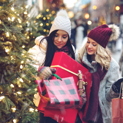 Two women out holiday shopping