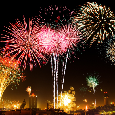 A fireworks display on New Year's Eve