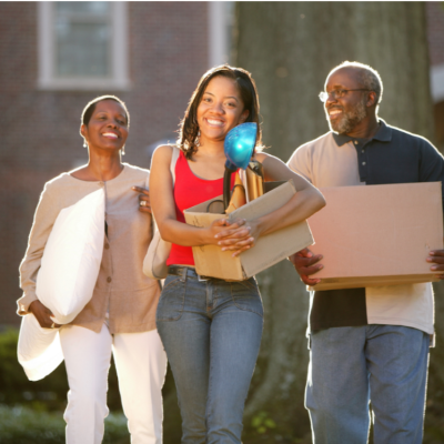 A couple help their daughter move into college