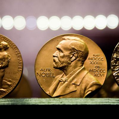 Nobel medals on display at Björkborn's mansion.