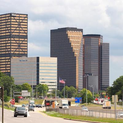 skyline of Southfield, MI, a northern Detroit suburb 
