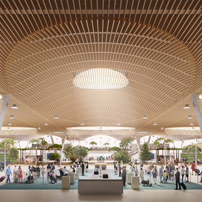 rendering of future PDX ticket lobby