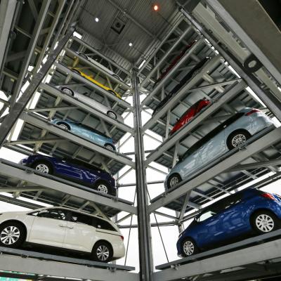 A car vending machine built by Carvana, an online used car dealer, in Houston, Texas.