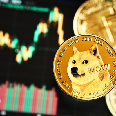 DOGE coin crypto currency with graph in the background