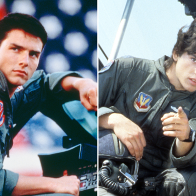 Tom Cruise in the 1986 film 'Tom Gun'; Jason Gedrick in the 1986 movie 'Iron Eagle.'