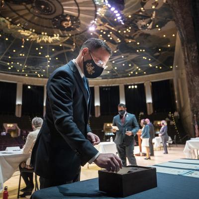 Pennsylvania elector Josh Shapiro casting his 2020 Electoral College ballot.