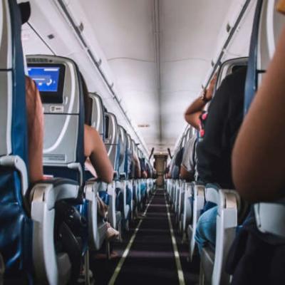 View down the aisle of an airplane