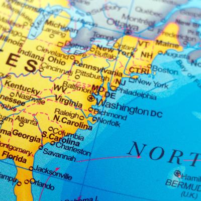 Map of Eastern seaboard of U.S. including Florida, Maryland and New York.