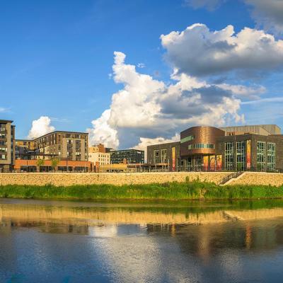 Downtown Eau Claire, WI from across the Eau Claire River.