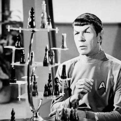 Actor Leonard Nimoy as Mr. Spock on the sci-fi TV series 'Star Trek.'