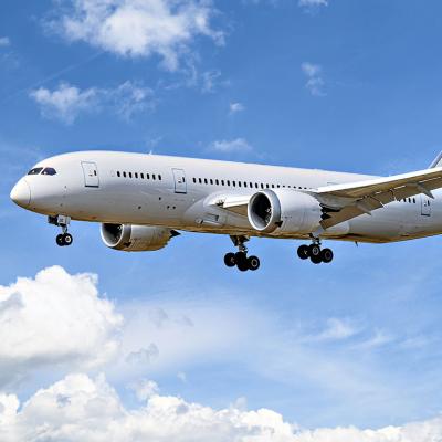 A Boeing 787 photographed high in the sky.