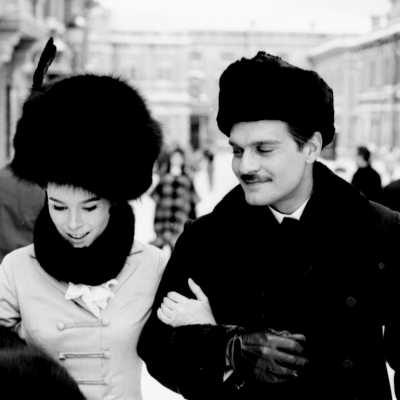 Geraldine Chaplin and Omar Sharif during the filmation of the movie 'Doctor Zhivago' directed by David Lean in Canillejas, 1965, Madrid, Spain.