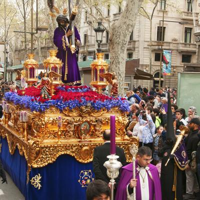 A float with the image of Jesus del Gran Poder during a Good Friday Procession in Barcelona, Spain.