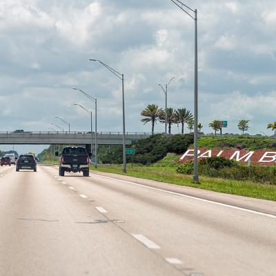 The interstate highway 95 road with traffic cars in Brevard county, Florida.