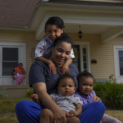 A woman and her three children are staying at a charity that offers housing for expectant mothers in Fredericksburg, Virginia.