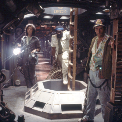 American actors Sigourney Weaver, Yaphet Kotto and Harry Dean Stanton on the set of Alien, directed by Ridley Scott.