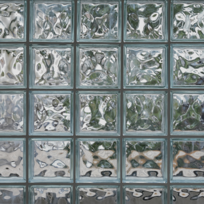 A wall of glass blocks that distorts and blurs what is on the other side.