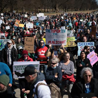 Activists participate in the Stand Up for Science 2025 rally at the Lincoln Memorial on March 7, 2025 in Washington, DC.
