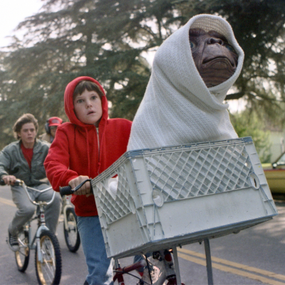 Henry Thomas with E.T. in a scene from E.T.