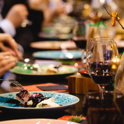 Diners eating in an elegant restaurant.