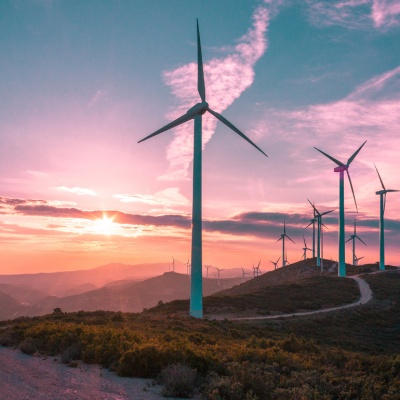 Wind turbines located on a beautiful mountain landsape