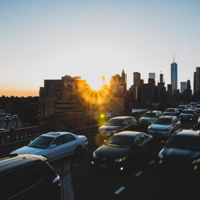 Traffic on a bridge in NYC.