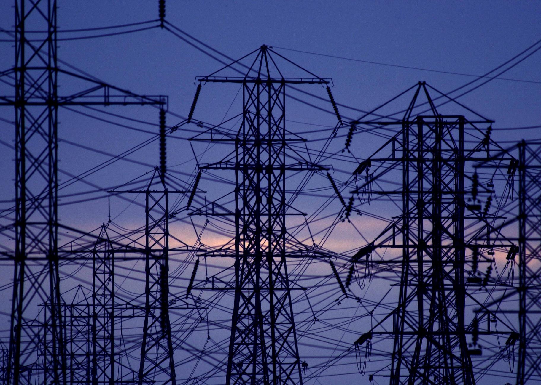 Power lines at dusk.