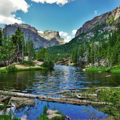 Landscape of river and mountains in a national park.