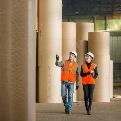 Paper mill factory workers.