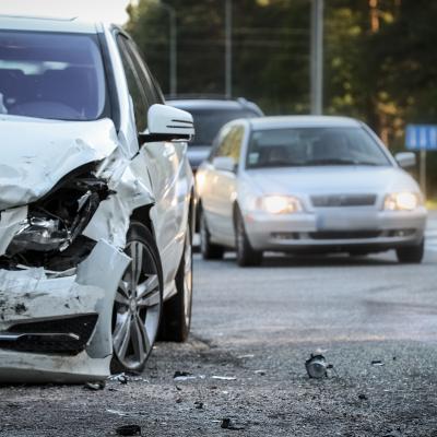 Front of a car damaged by an accident.