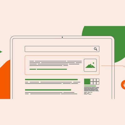 Vector illustration of a webpage and concept of SEO and AI.
