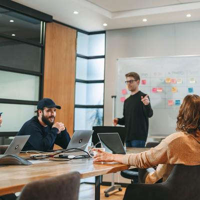 A startup business team having a meeting.