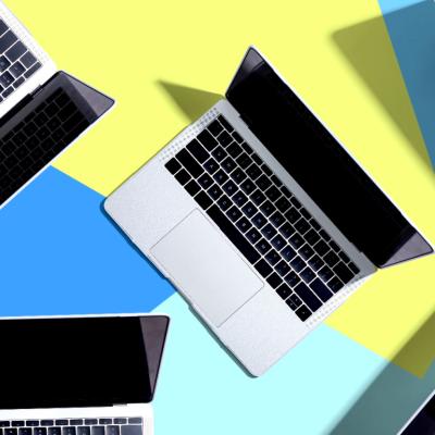 Laptop computer with drop shadow from above