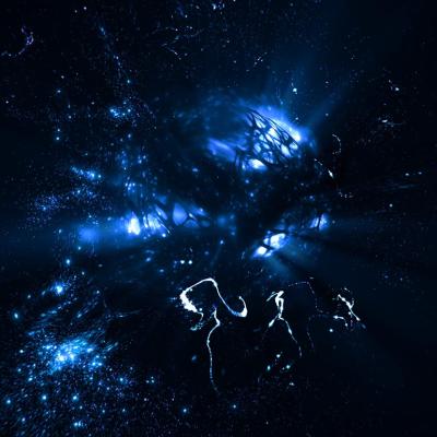 Concept 3D illustration for Elementary particle core of rotating sub atomic quantum matter with orbiting neutrinos. 