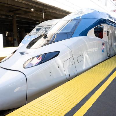 An Amtrak NextGen Acela, an all-new high speed train with a top speed of 160mph that will run between Washington, DC, and Boston, is seen at Union Station in Washington, DC, August 27, 2025. 